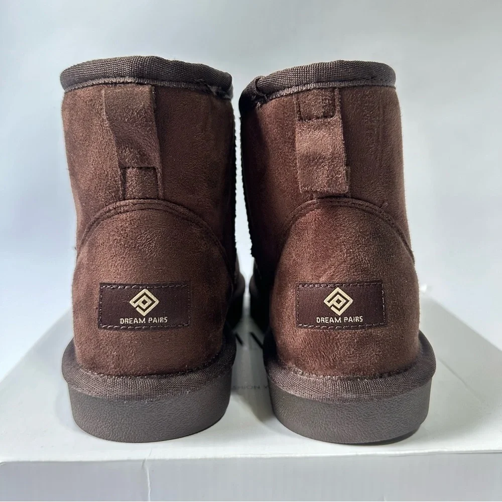 NEW DREAM PAIRS Brown Winter Snow Boots Faux Fur short Ankle Boots Booties